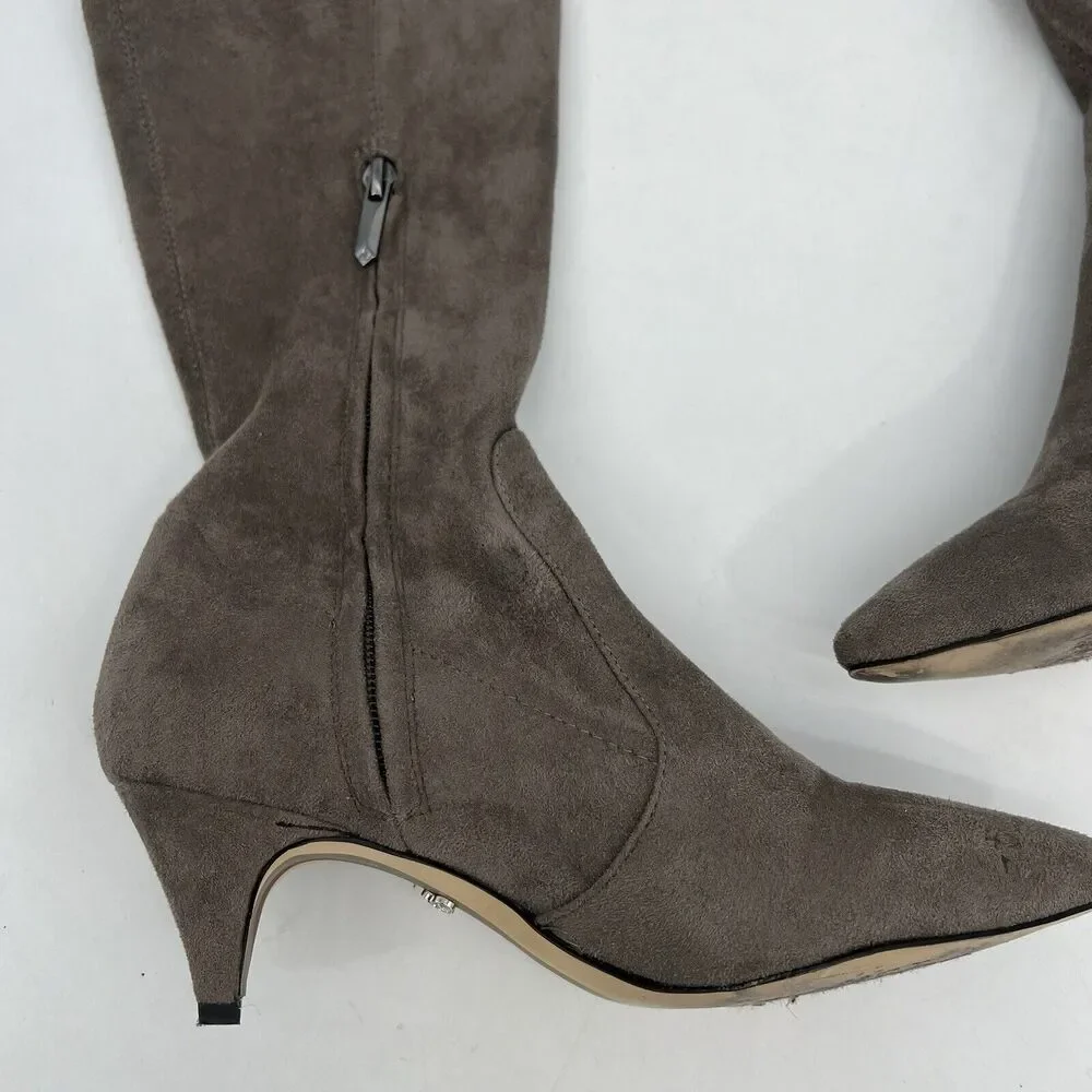 Sam Edleman Kristie Over The Knee Pointed Toe Kitten‎ Heel Taupe Women's 9.5